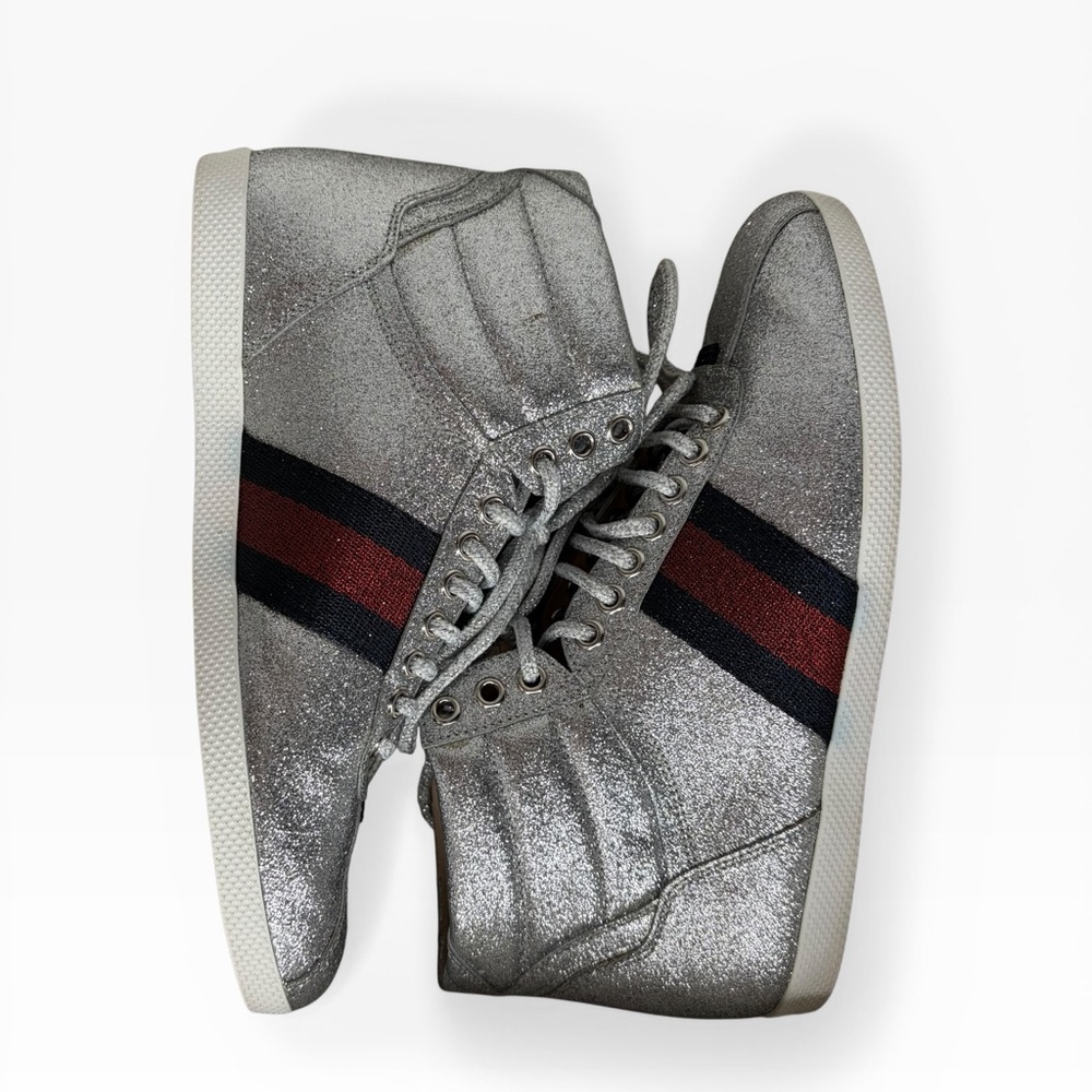 Gucci Silver Glitter Sneakers with Red and Blue Stripes Size 37 - Picture 7 of 11